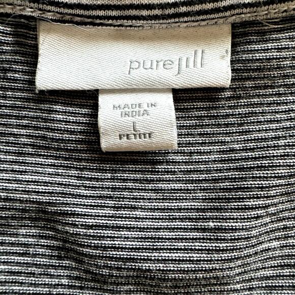 Women's Pure Jill Blk White Striped Asymmetrical Tunic Long Sleeve Cotton Top PL - Picture 6 of 9